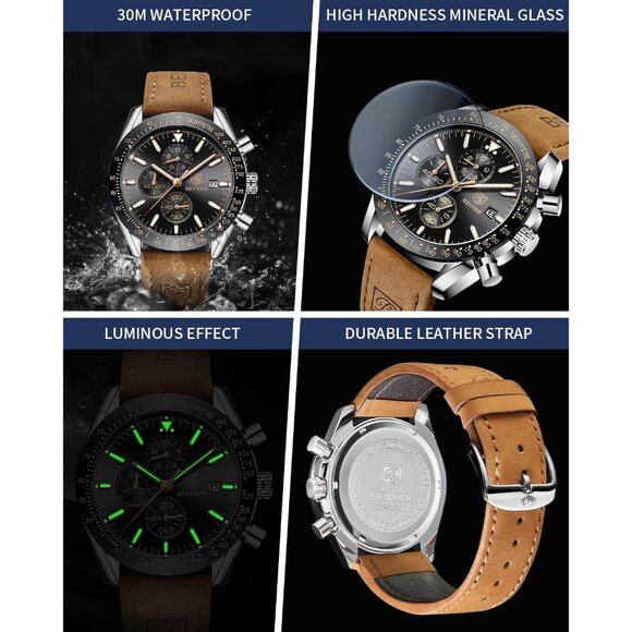 ⚡Waterproof Luminous Big Face Men's Wrist Watches Business Work Sport Casual - Picture 4 of 8